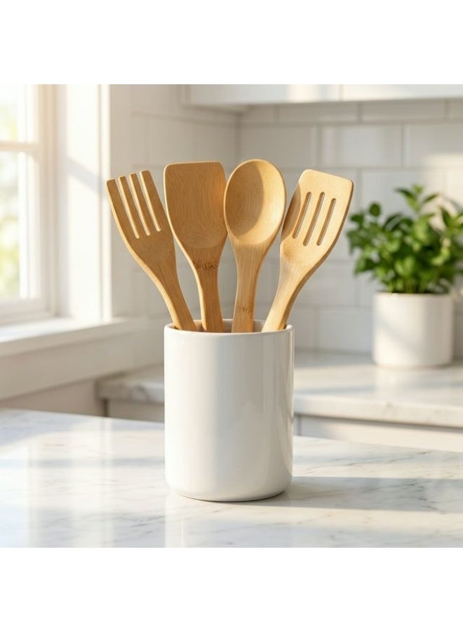 BLUBRAIN Wooden Spoons For Cooking 4 Piece Organic Bamboo Utensil Set For High Heat Stirring In Nonstick Pots & Pans Quality - Image 4